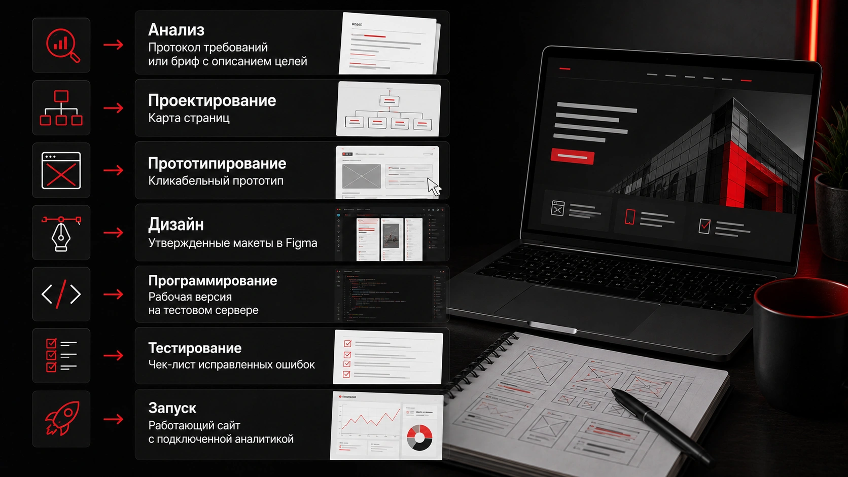 Что получает заказчик на этапах создания сайта - прототип, дизайн и тестирование Этапы разработки сайта с результатами для заказчика от анализа до запуска