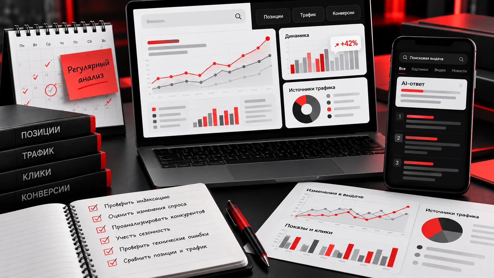 Анализ конкурентов в SEO — регулярный мониторинг позиций, трафика, кликов, конверсий и изменений поисковой выдачи
