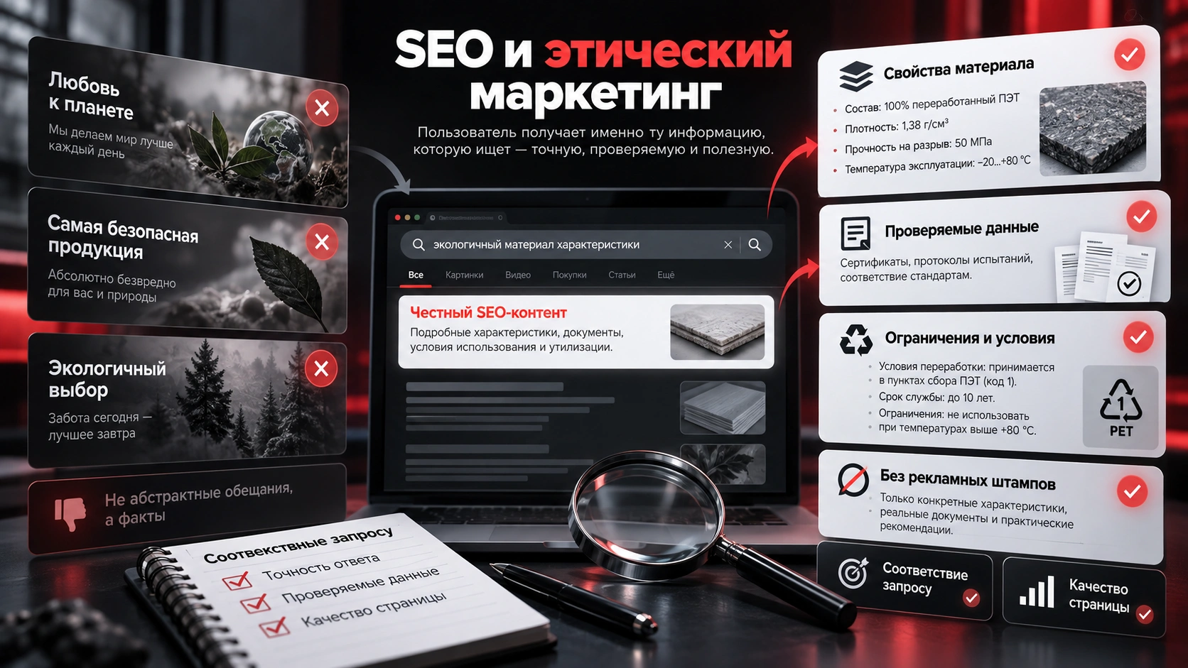 Как связаны SEO и этический маркетинг — точные факты вместо гринвошинга и рекламных штампов для сохранения доверия клиентов Этический маркетинг и гринвошинг — честный SEO-контент с проверяемыми данными, характеристиками, ограничениями и соответствием поисковому запросу