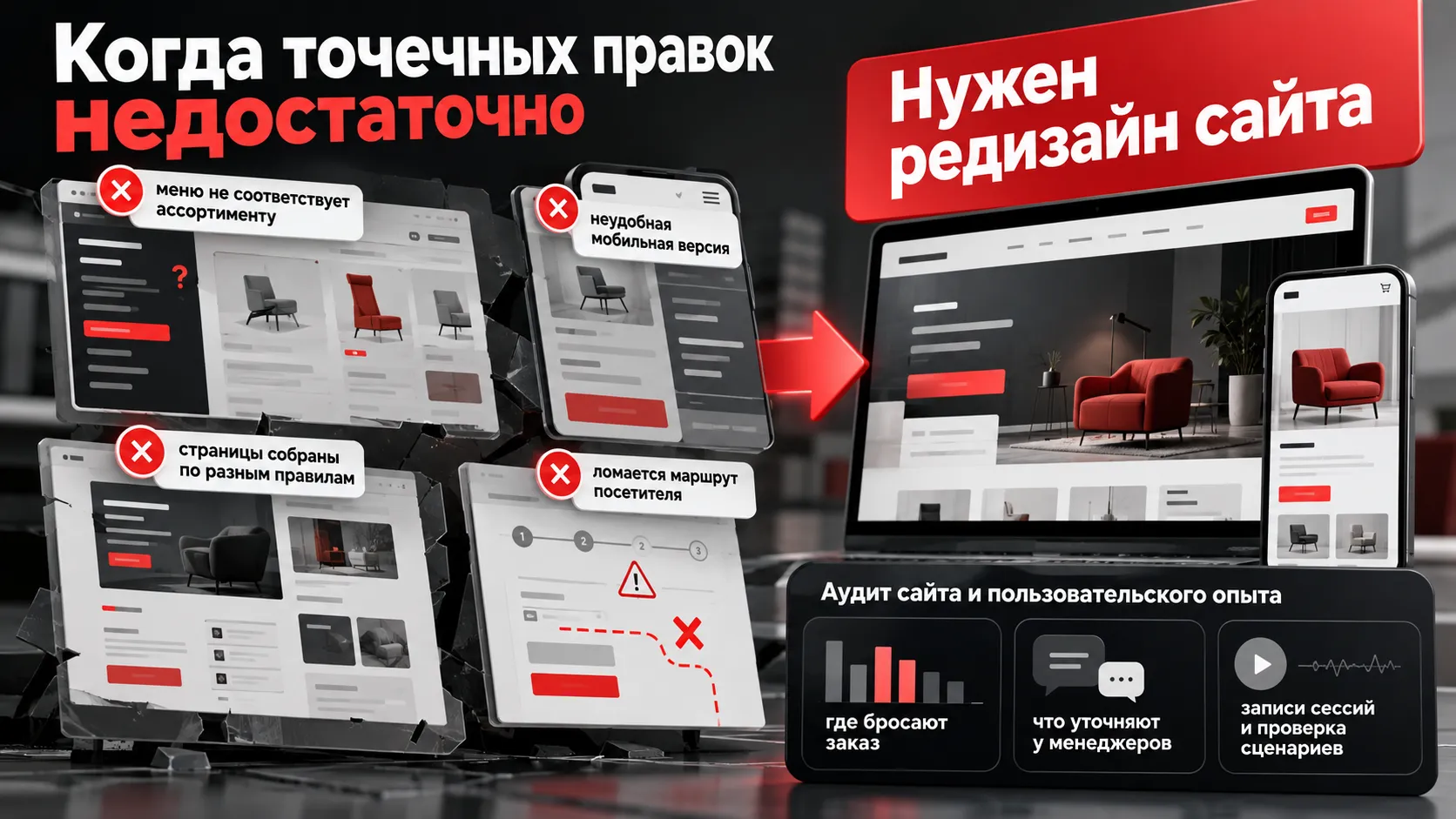 35 ошибок в дизайне сайта — системные проблемы навигации, мобильной версии и пользовательских сценариев, из-за которых бизнес теряет клиентов
