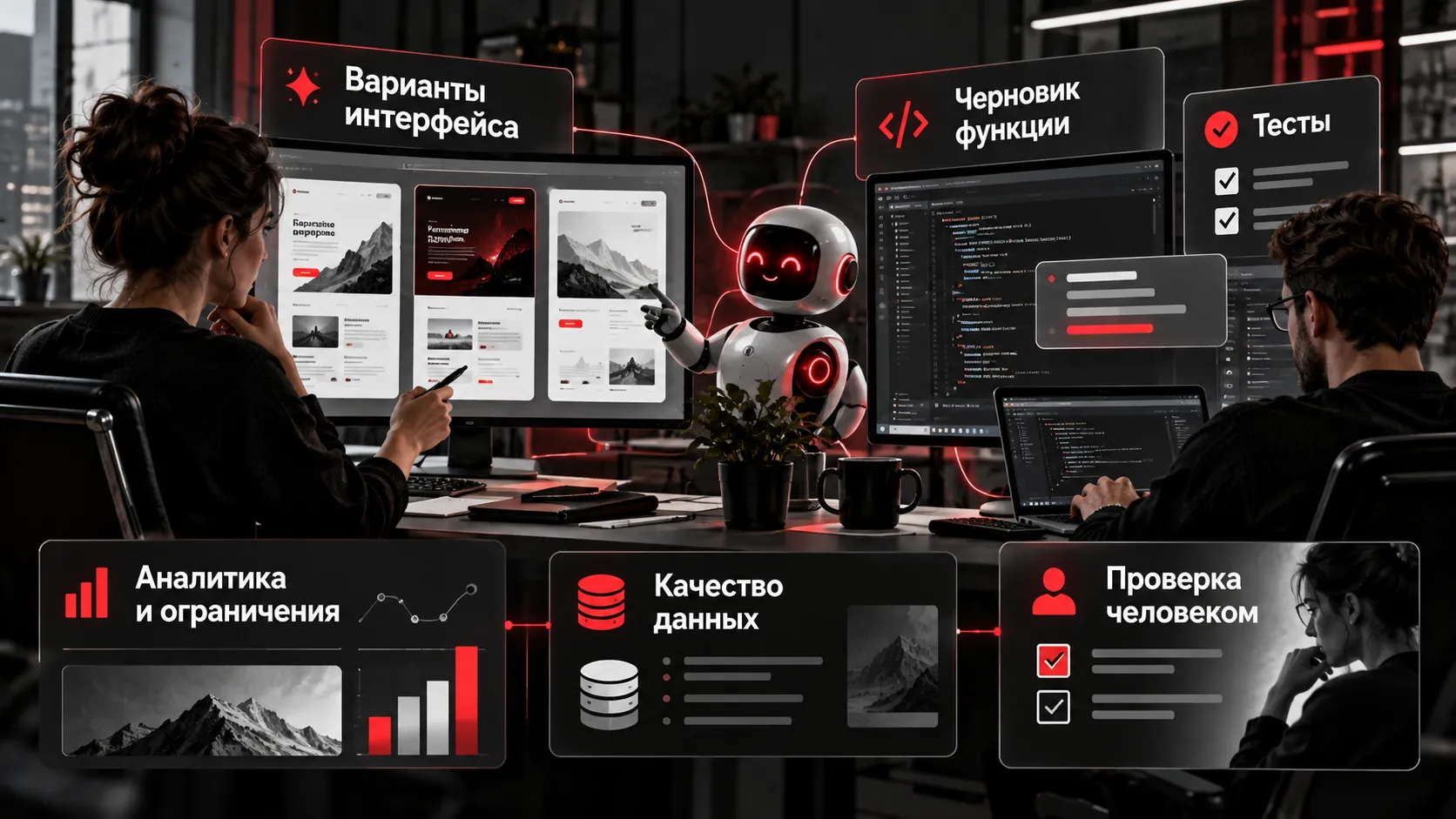 Искусственный интеллект в разработке и дизайне сайтов — генерация интерфейсов, помощь в коде, тестирование и проверка решений человеком в 2026 году

