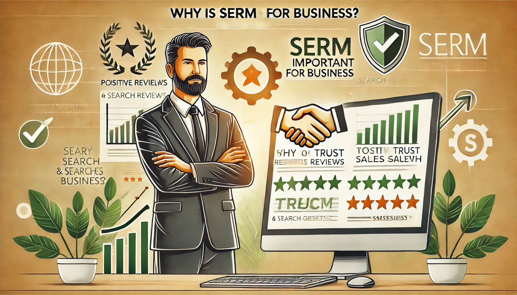 Бизнесмен рядом с экраном с позитивными отзывами