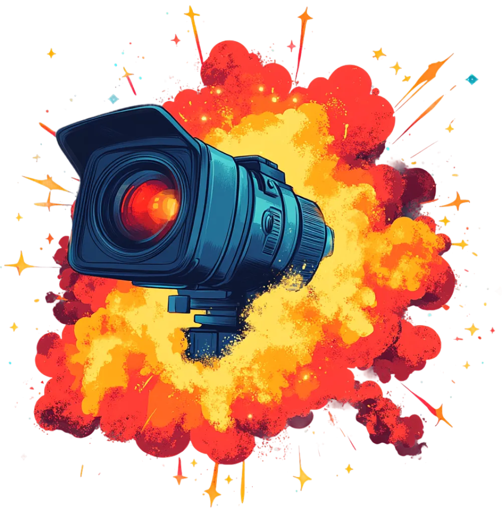 Камера снимает красный фейерверк