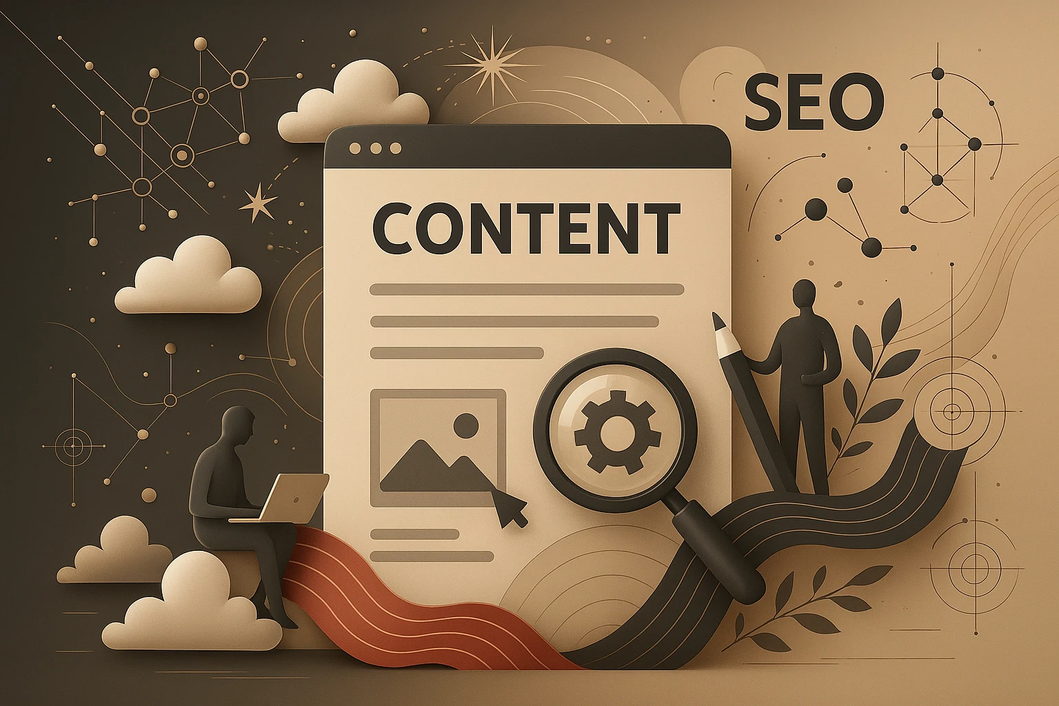 Копирайтинг для SEO в 2025 году: как контент помогает продвигать сайтКопирайтинг для SEO в 2025 году: как контент помогает продвигать сайт Копирайтинг для SEO с визуальной схемой оптимизации контента сайта