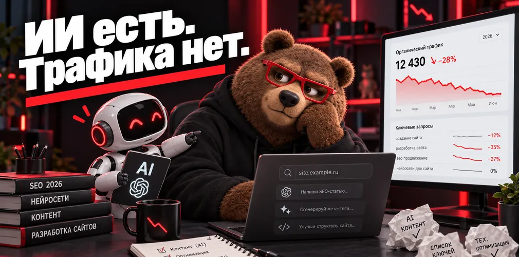 ИИ в SEO и разработка сайтов в 2026 году — нейросети, автоматизация, SEO-оптимизация и снижение органического трафика