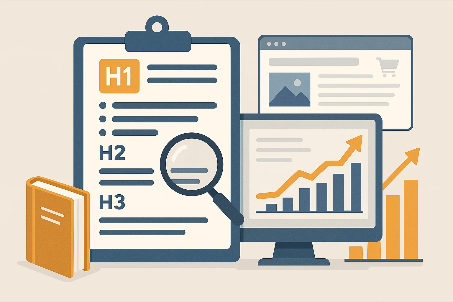 Структура контента с использованием заголовков H1, H2, H3 для SEO-оптимизации сайта Структурирование контента, заголовки, SEO-оптимизация, текст, анализ