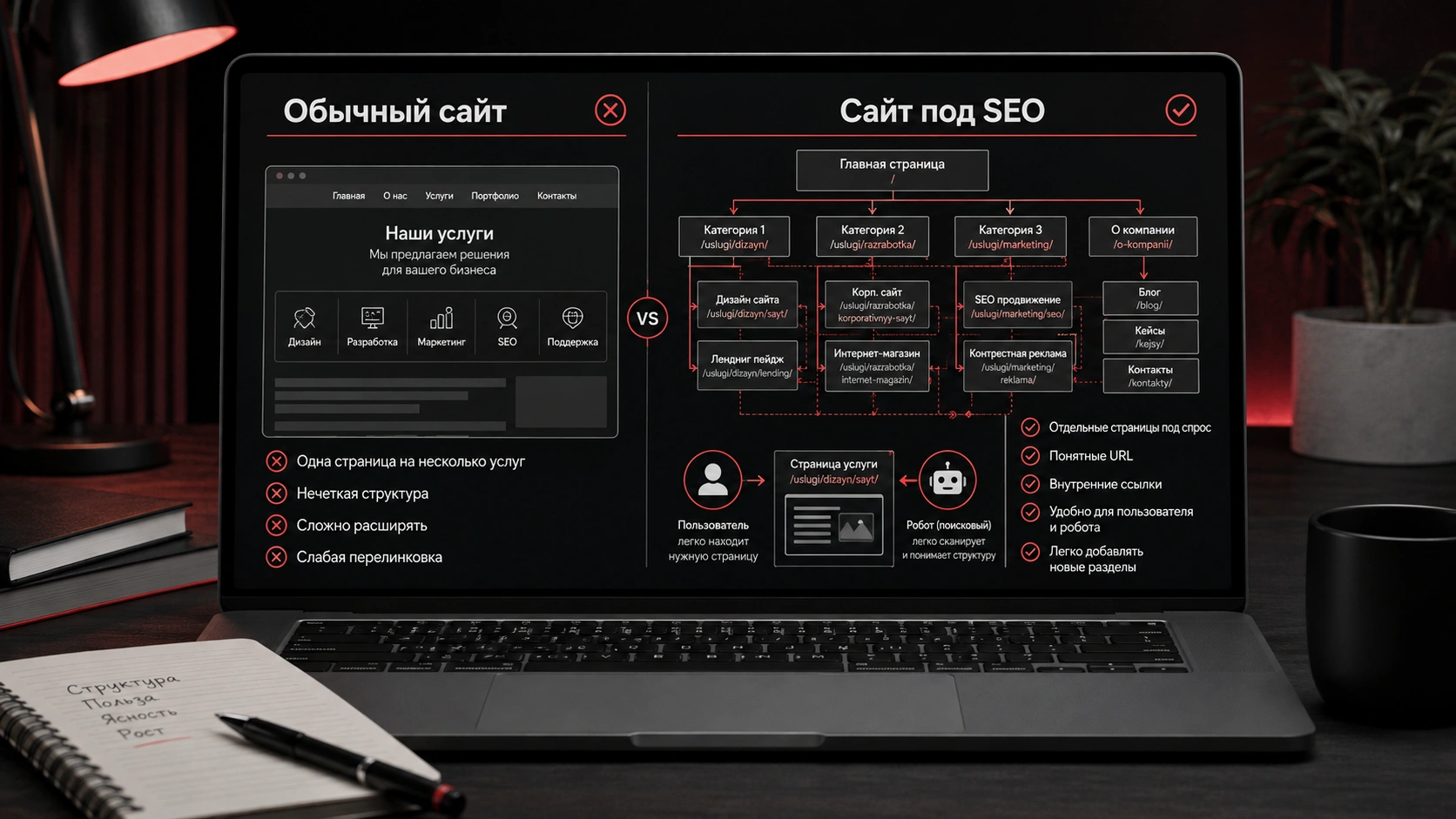 Создание сайта под SEO-продвижение - как заложить правильную структуру и архитектуру до запуска Отличия сайта под SEO-продвижение от обычного сайта - структура, посадочные страницы, URL и внутренняя перелинковка