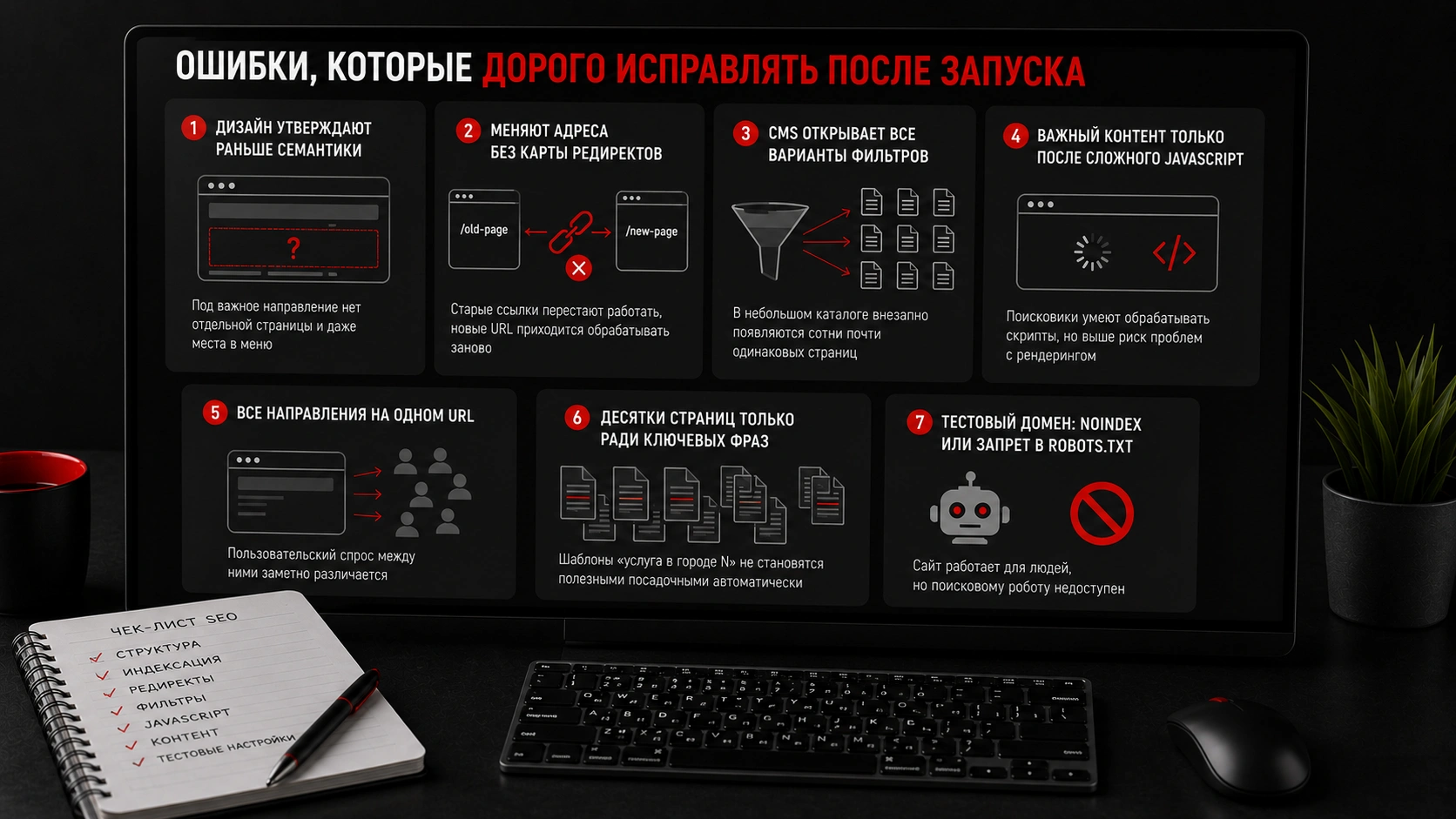 Какие SEO-ошибки при разработке сайта дорого исправлять после запуска Ошибки при создании сайта под SEO-продвижение - структура, редиректы, фильтры, JavaScript и индексация