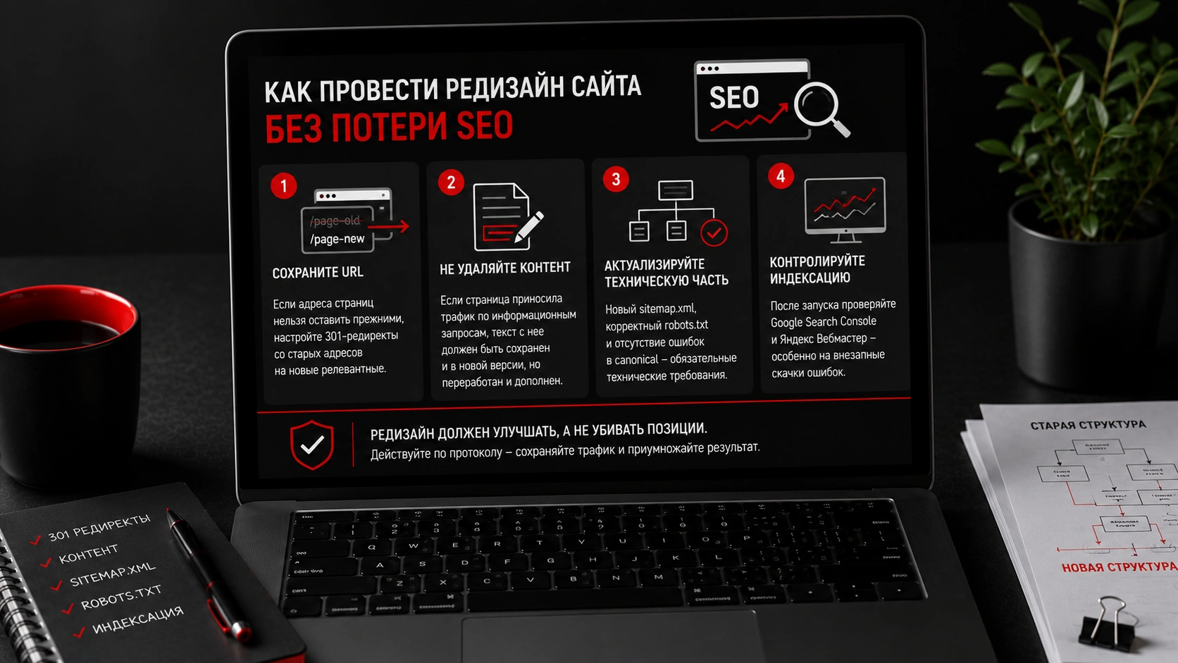 Как провести редизайн сайта и сохранить поисковый трафик, позиции и корректную индексацию Редизайн сайта без потери SEO - сохранение URL, контента, индексации и технических настроек