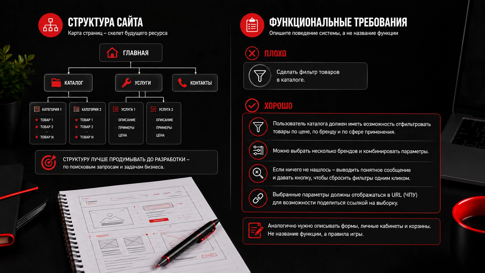 Как составить структуру сайта и описать функционал в техническом задании на разработку Структура сайта и функциональные требования в ТЗ на разработку - карта страниц, фильтры, формы и логика работы