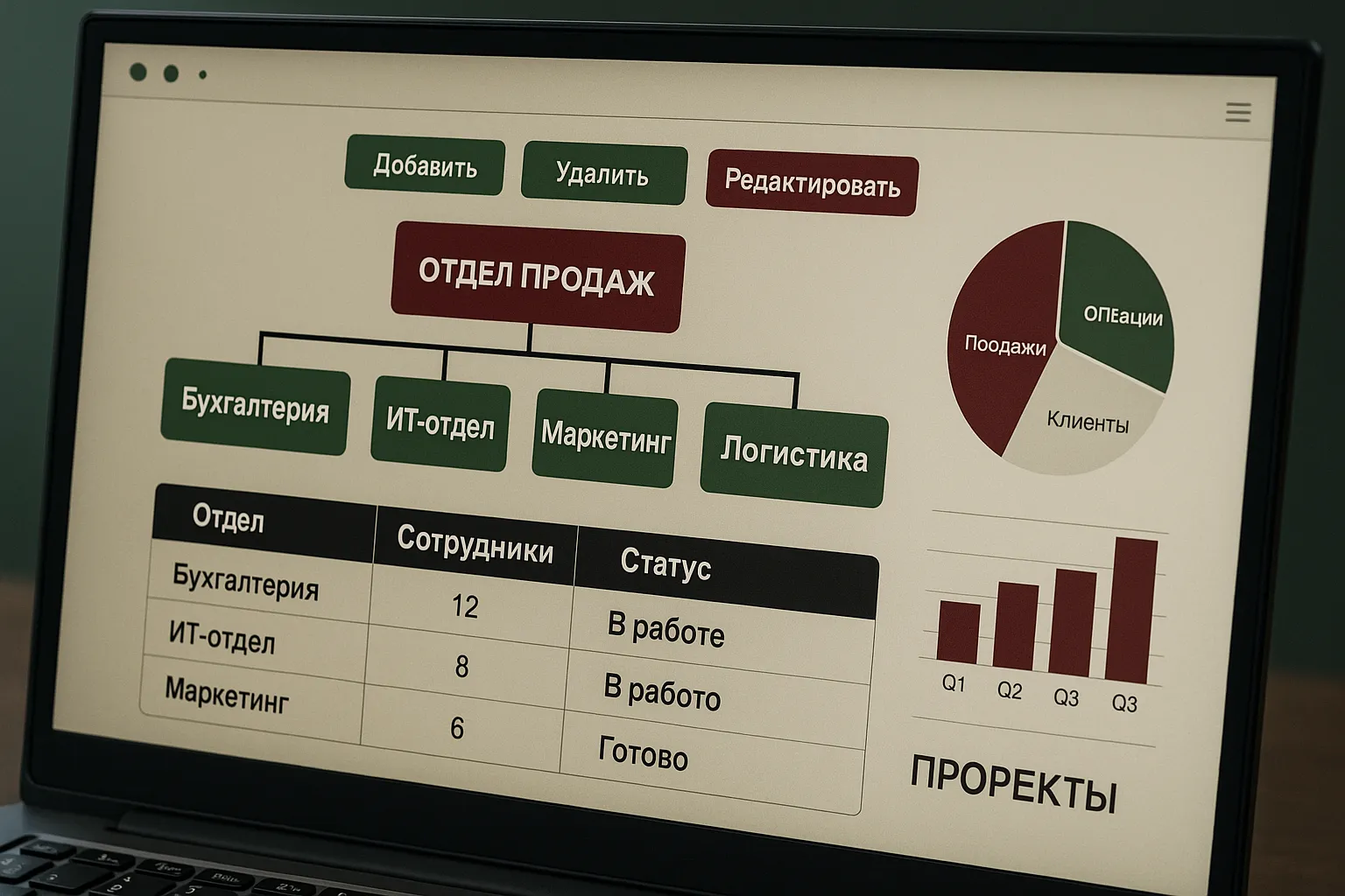 Анализ корпоративной структуры для сайта