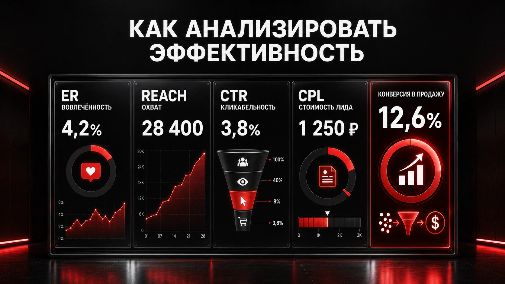 Как анализировать ER, охват, CTR, CPL и конверсию в продажу KPI эффективности коммерческого сообщества