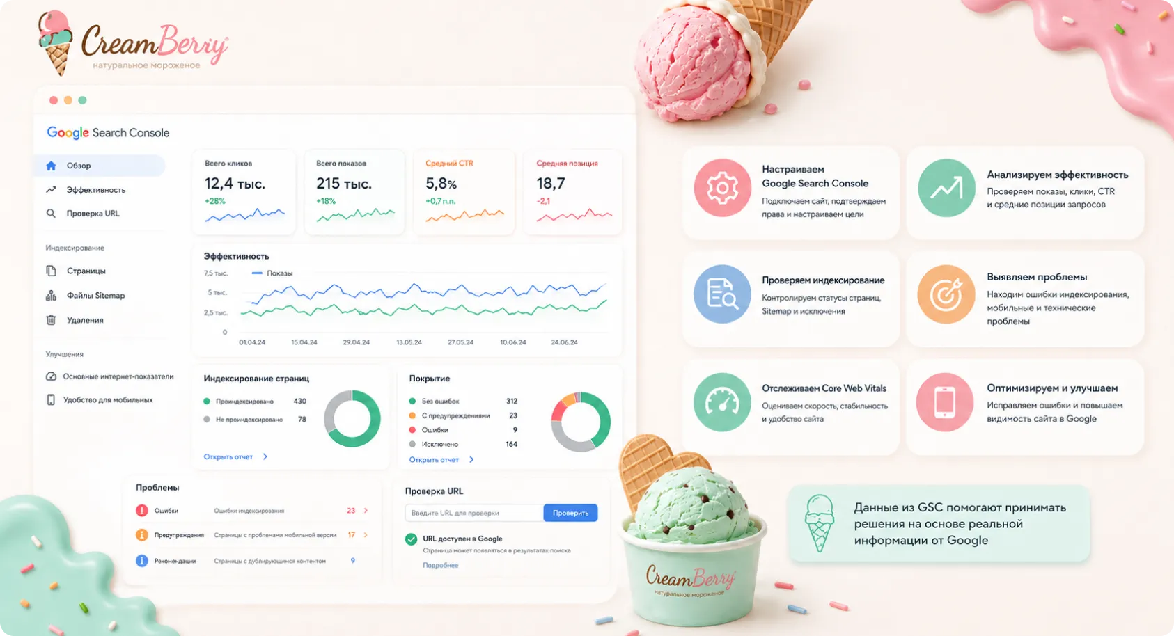 Настроим Google Console и выберем цели для контроля Подключим Google Search Console и выберем цели для отслеживания