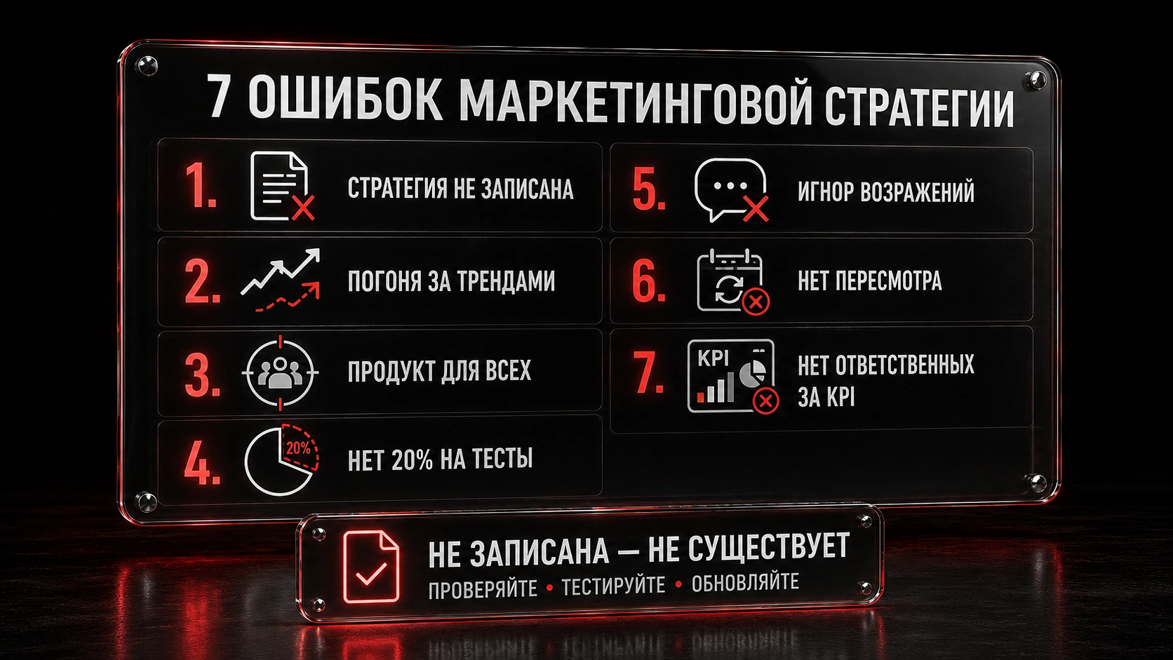 Семь ошибок маркетинговой стратегии: отсутствие плана, тестов и контроля KPI