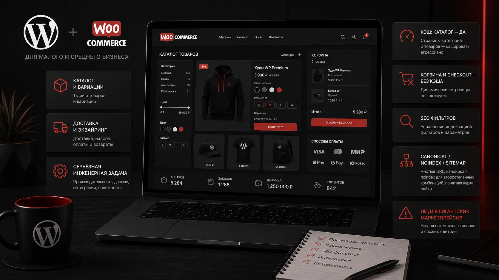 Разработка интернет-магазина на WordPress с WooCommerce, SEO и оптимизацией скорости WooCommerce на WordPress для интернет-магазина с каталогом, SEO-фильтрами, кэшированием и безопасным checkout