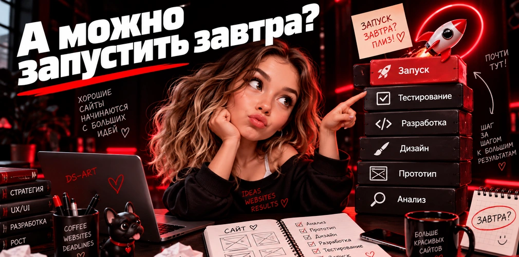 Разработка сайта от анализа и прототипирования до дизайна, программирования и запуска проекта