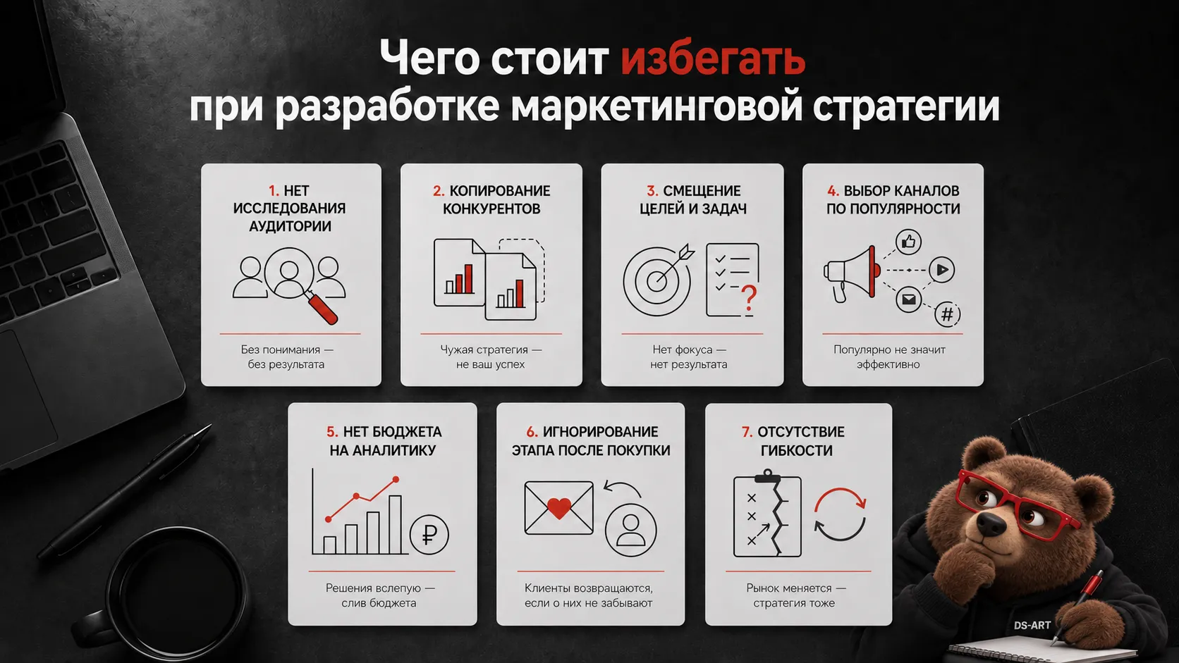 Каких ошибок избегать, чтобы маркетинговая стратегия окупала вложения в рекламу Ошибки при разработке маркетинговой стратегии: анализ аудитории, выбор каналов, аналитика и бюджет