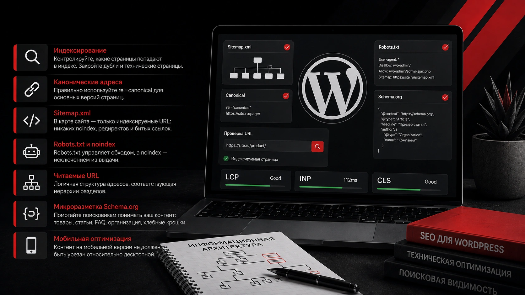 Техническое SEO WordPress для правильной индексации и поискового продвижения сайта SEO-настройка сайта на WordPress с индексацией, sitemap.xml, canonical, Schema.org и мобильной оптимизацией