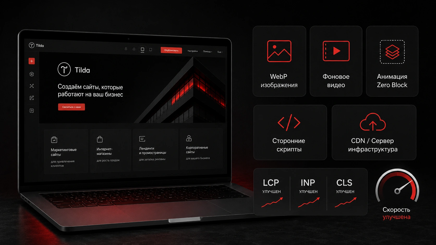 Как ускорить сайт на Tilda и повысить показатели Core Web Vitals для SEO Оптимизация скорости сайта на Tilda с WebP, CDN и улучшением Core Web Vitals LCP, INP и CLS