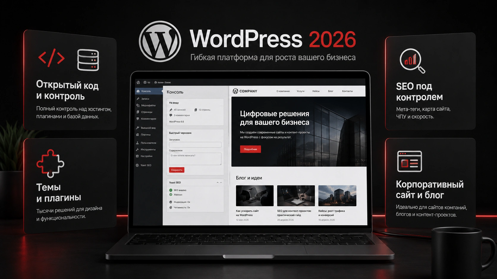 Выбор WordPress для контентного сайта с гибкой настройкой и открытым кодом WordPress для корпоративного сайта, блога и SEO-продвижения в 2026 году