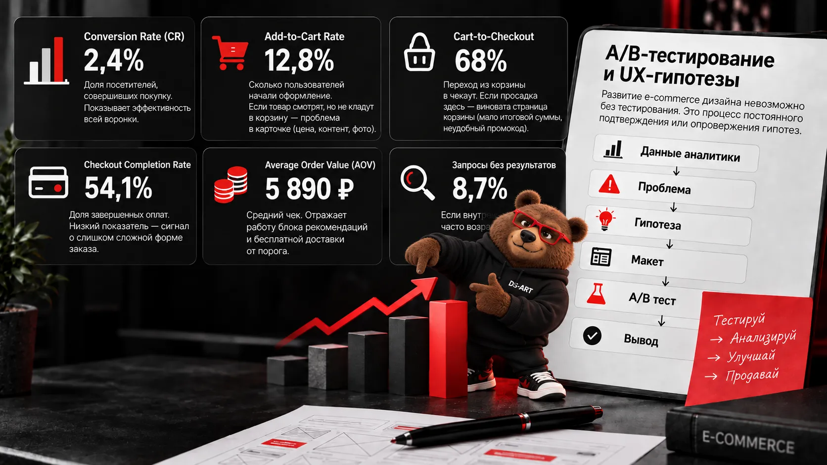  Аналитика e-commerce дизайна интернет-магазина - конверсия, корзина, средний чек и A/B-тестирование UX/UI