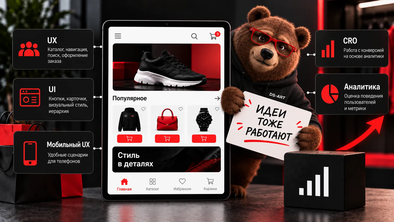 E-commerce дизайн интернет-магазина — UX, UI, CRO, мобильный сценарий и аналитика для роста продаж
