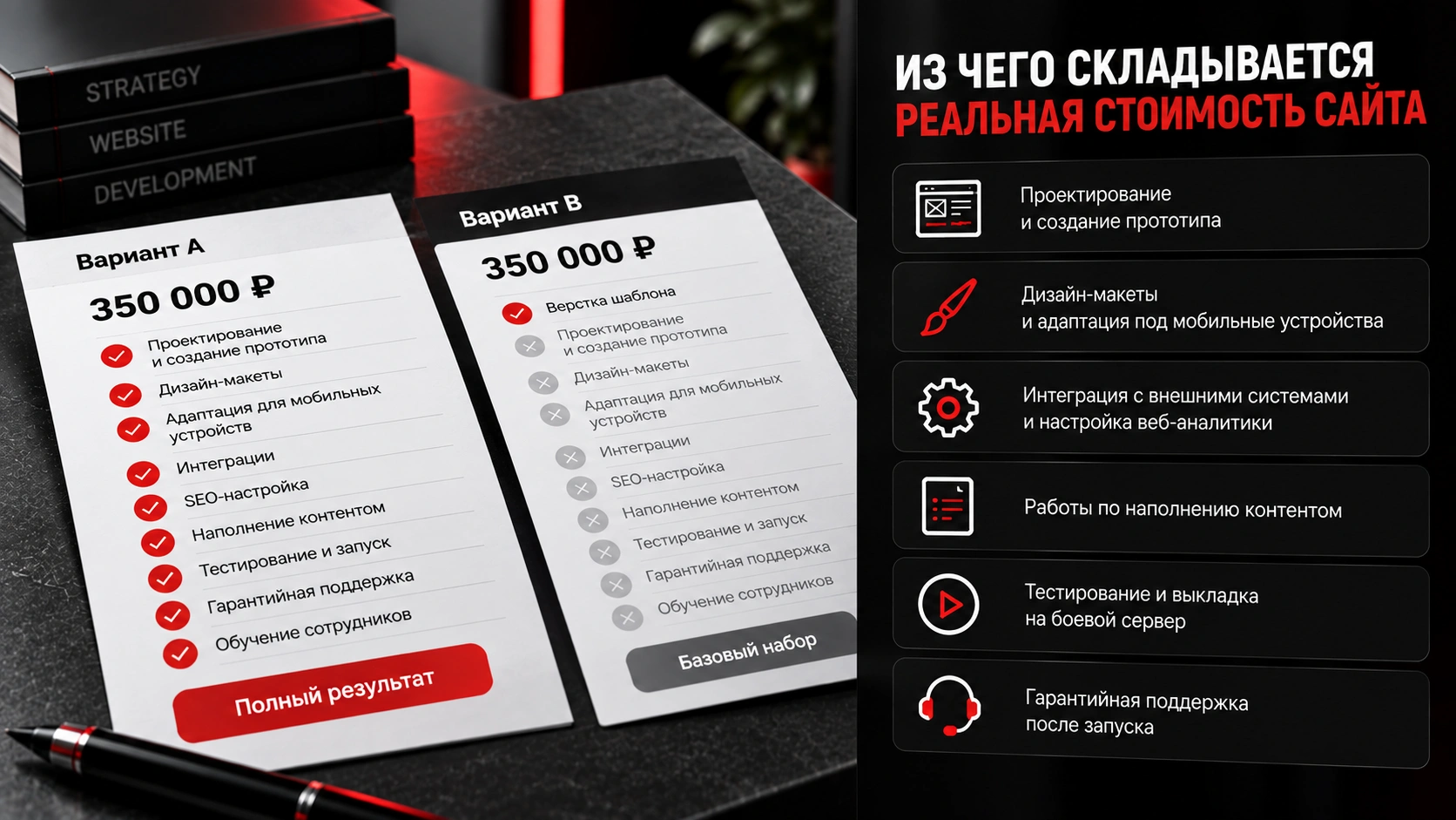 Смета и бюджет на разработку сайта - сравнение стоимости, состава работ и поддержки перед заказом сайта 