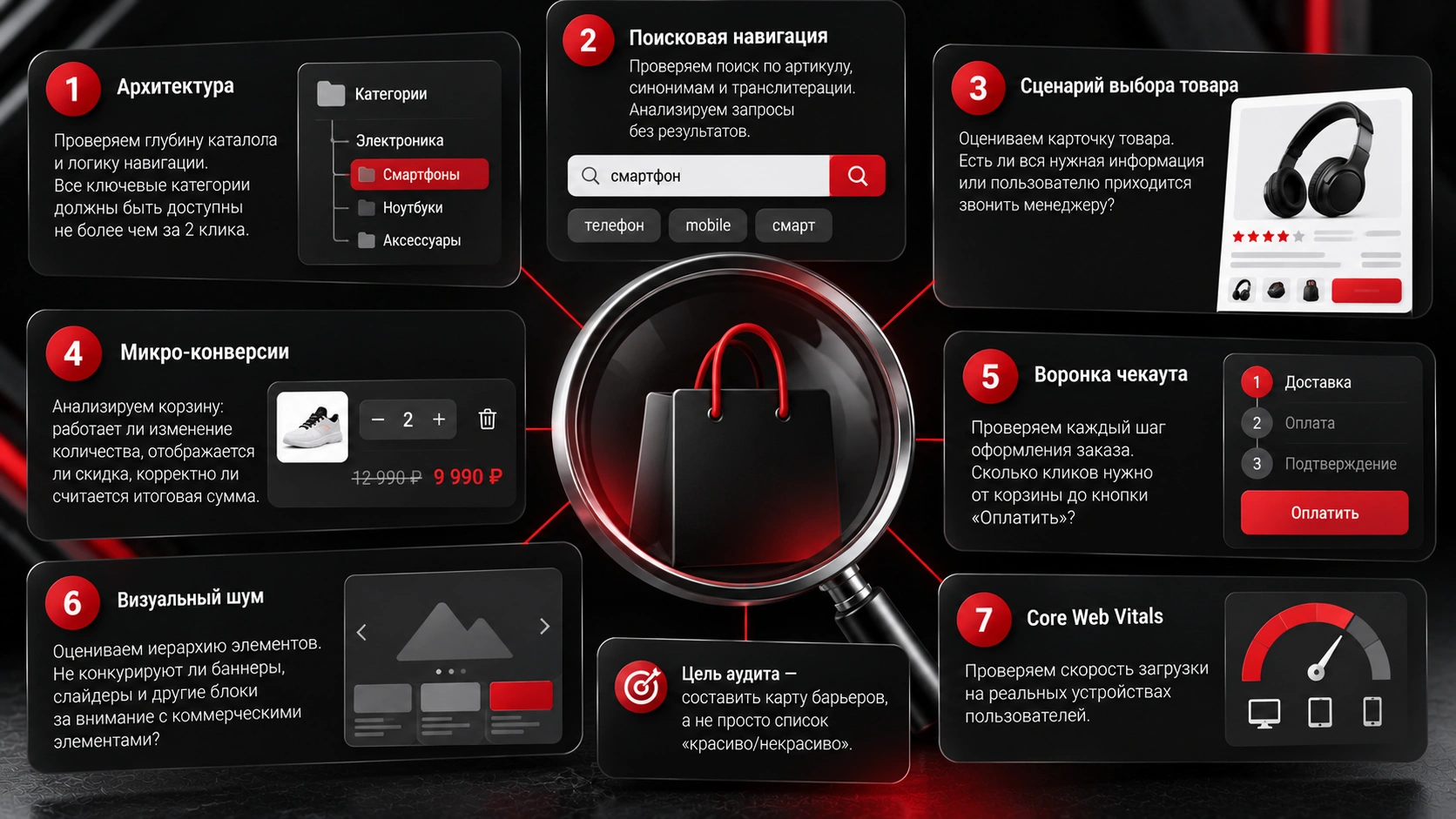 UX-аудит интернет-магазина - архитектура каталога, поиск, карточка товара, корзина, чекаут и Core Web Vitals
